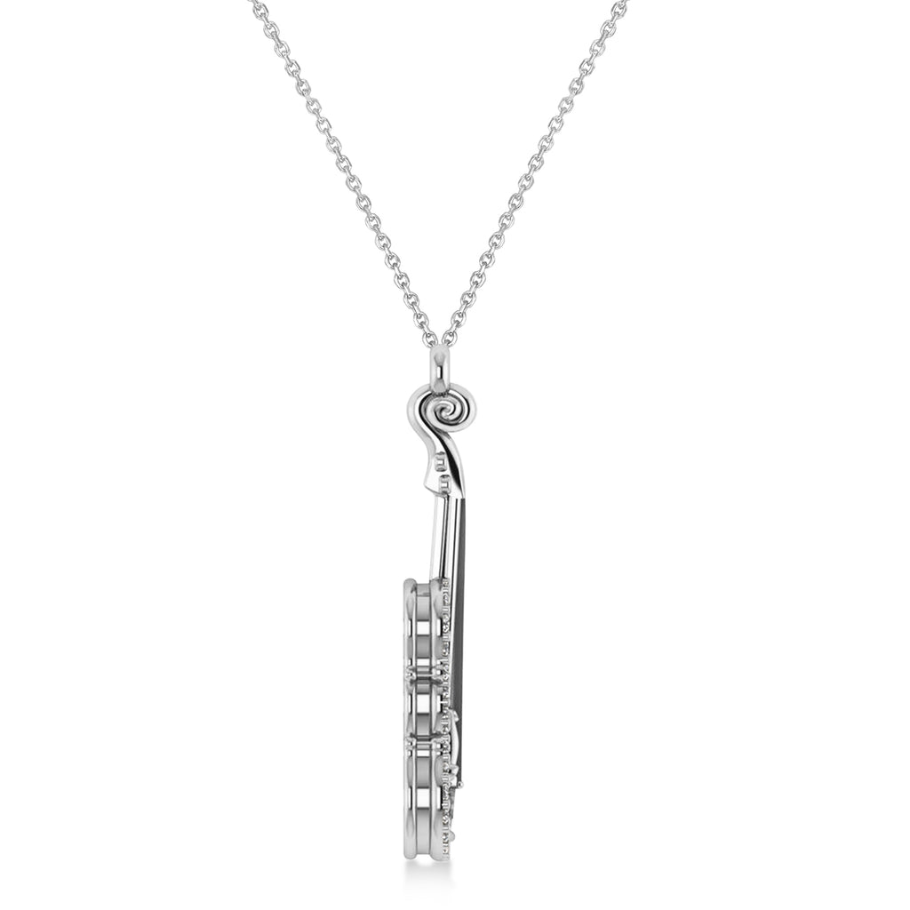 Diamond Violin Music Pendant Necklace 14K White Gold (0.16ct)