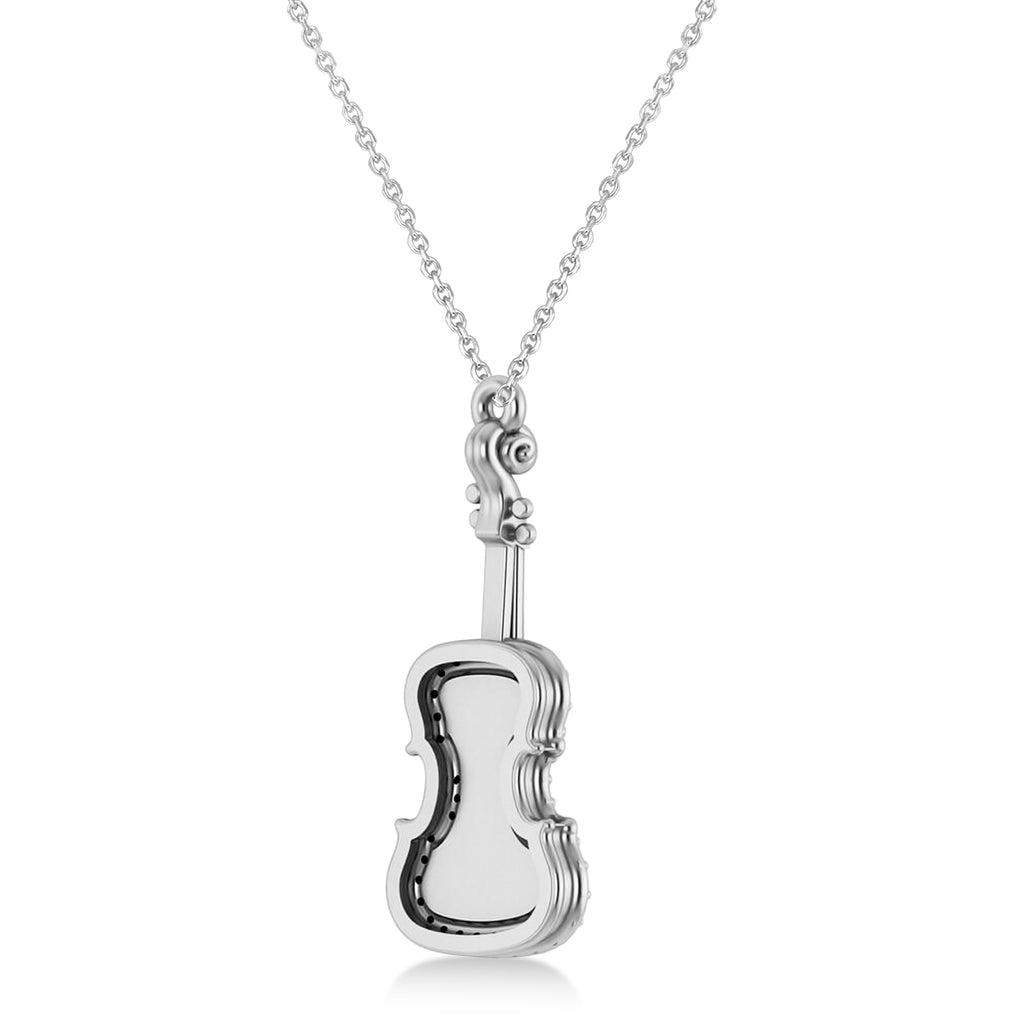 Diamond Violin Music Pendant Necklace 14K White Gold (0.16ct)