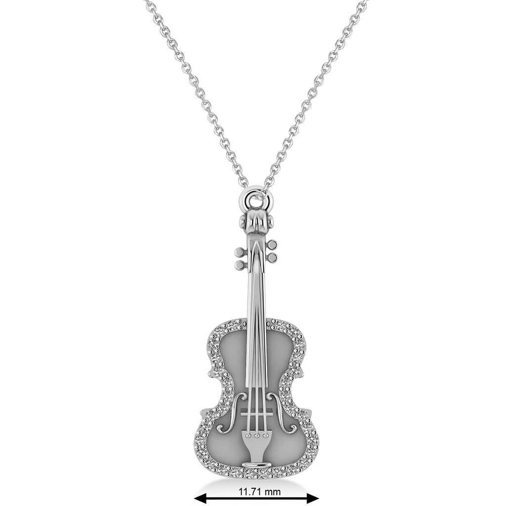 Diamond Violin Music Pendant Necklace 14K White Gold (0.16ct)