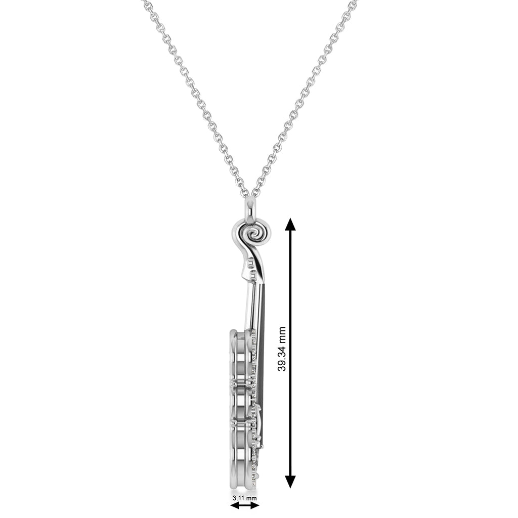 Diamond Violin Music Pendant Necklace 14K White Gold (0.16ct)