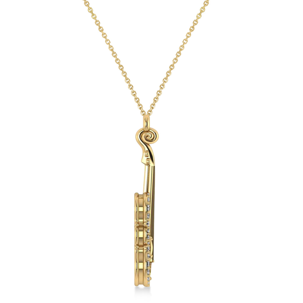 Diamond Violin Music Pendant Necklace 14K Yellow Gold (0.16ct)