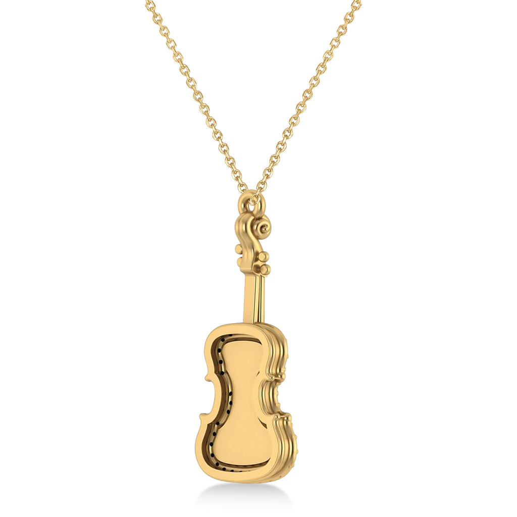 Diamond Violin Music Pendant Necklace 14K Yellow Gold (0.16ct)