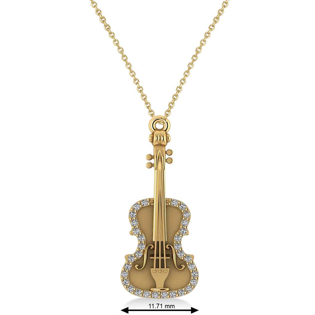 Diamond Violin Music Pendant Necklace 14K Yellow Gold (0.16ct)