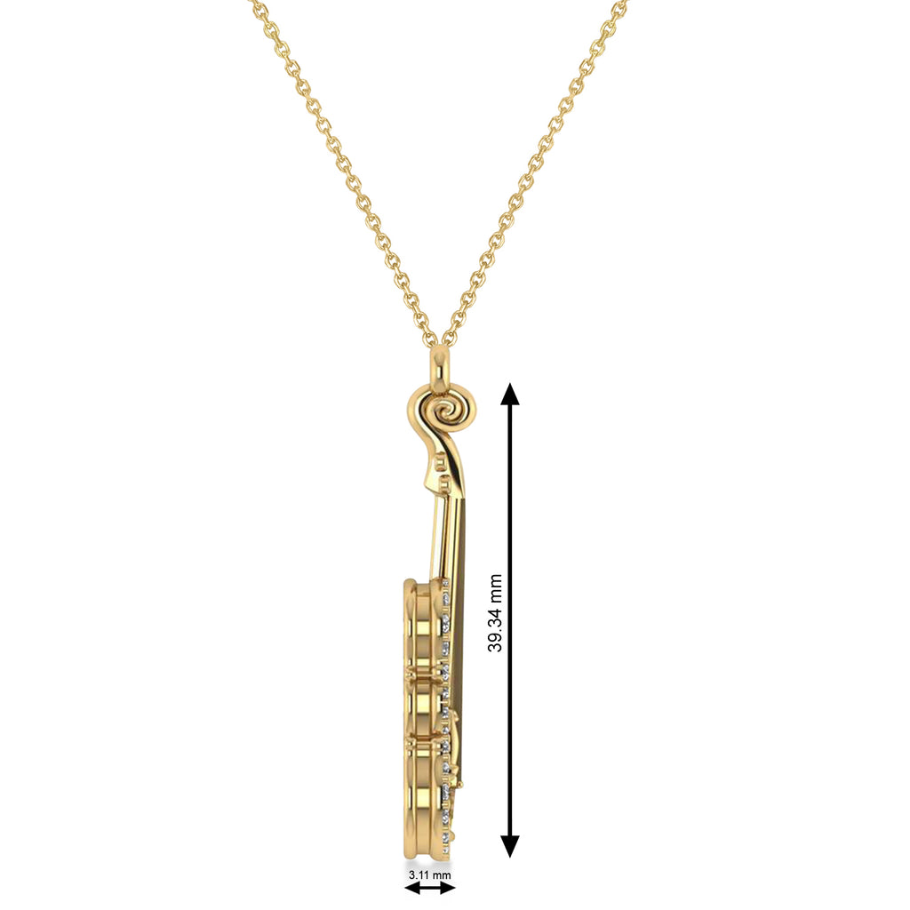 Diamond Violin Music Pendant Necklace 14K Yellow Gold (0.16ct)