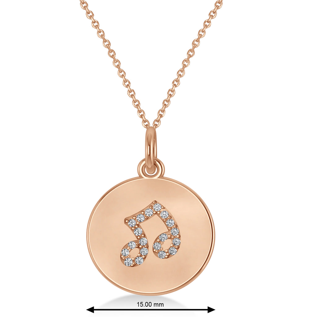Diamond Musical Beam Note Disc Pendant Necklace 14K Rose Gold (0.10ct)