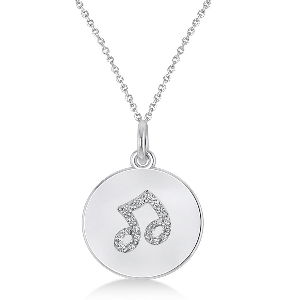 Diamond Musical Beam Note Disc Pendant Necklace 14K White Gold (0.10ct)