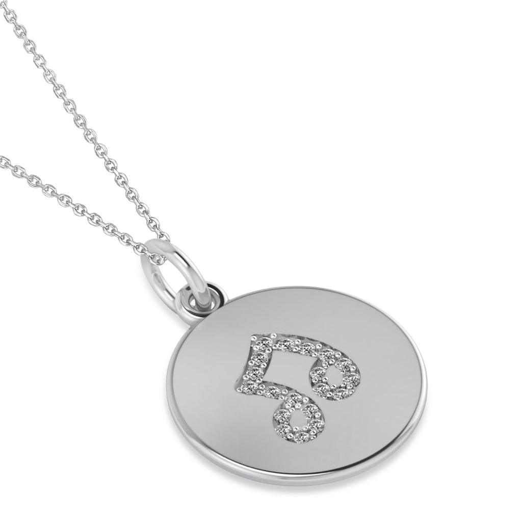 Diamond Musical Beam Note Disc Pendant Necklace 14K White Gold (0.10ct)