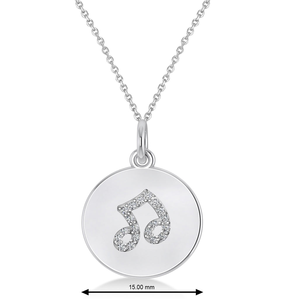 Diamond Musical Beam Note Disc Pendant Necklace 14K White Gold (0.10ct)
