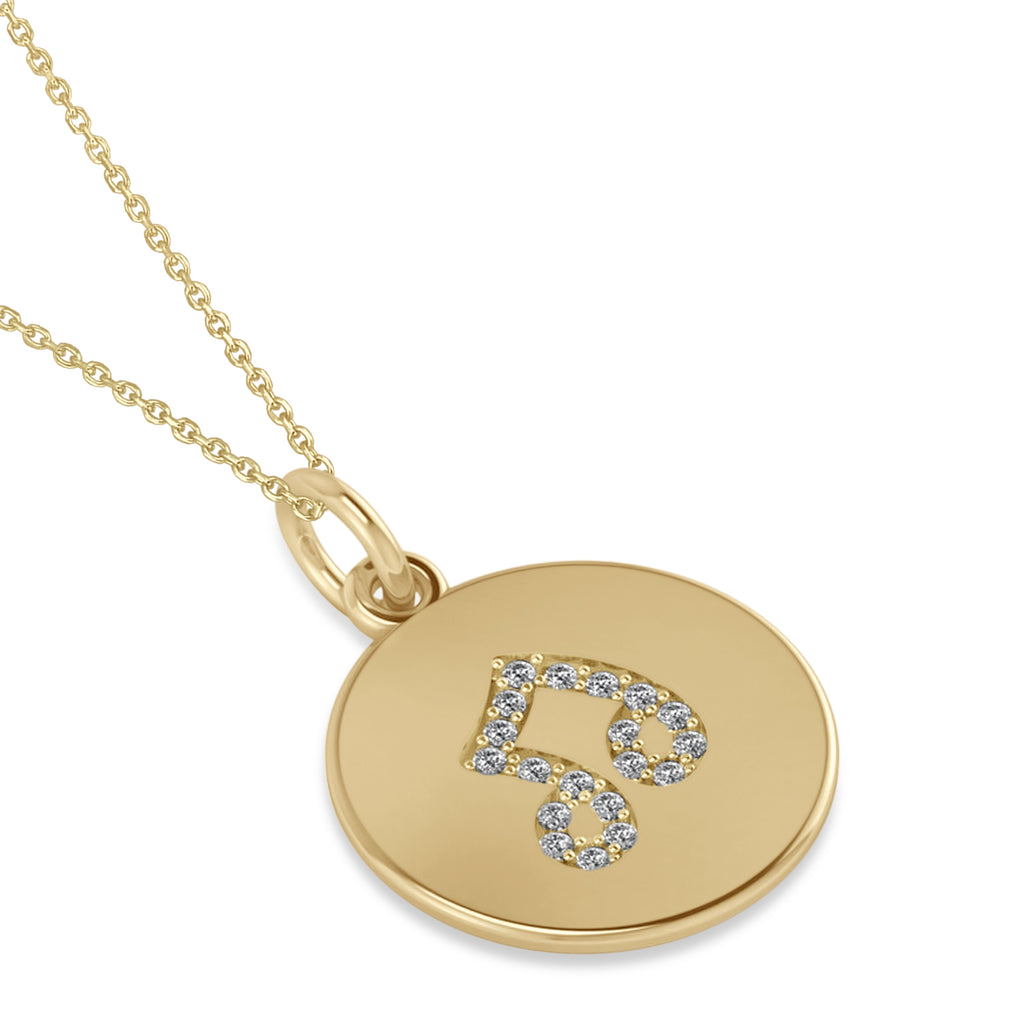 Diamond Musical Beam Note Disc Pendant Necklace 14K Yellow Gold (0.10ct)