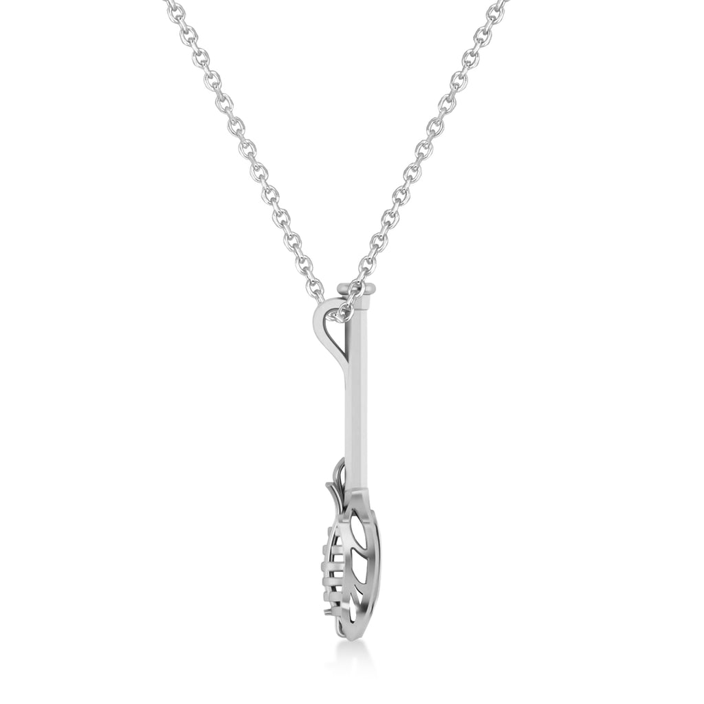 Lacrosse Stick Charm Men's Pendant Necklace 14K White Gold