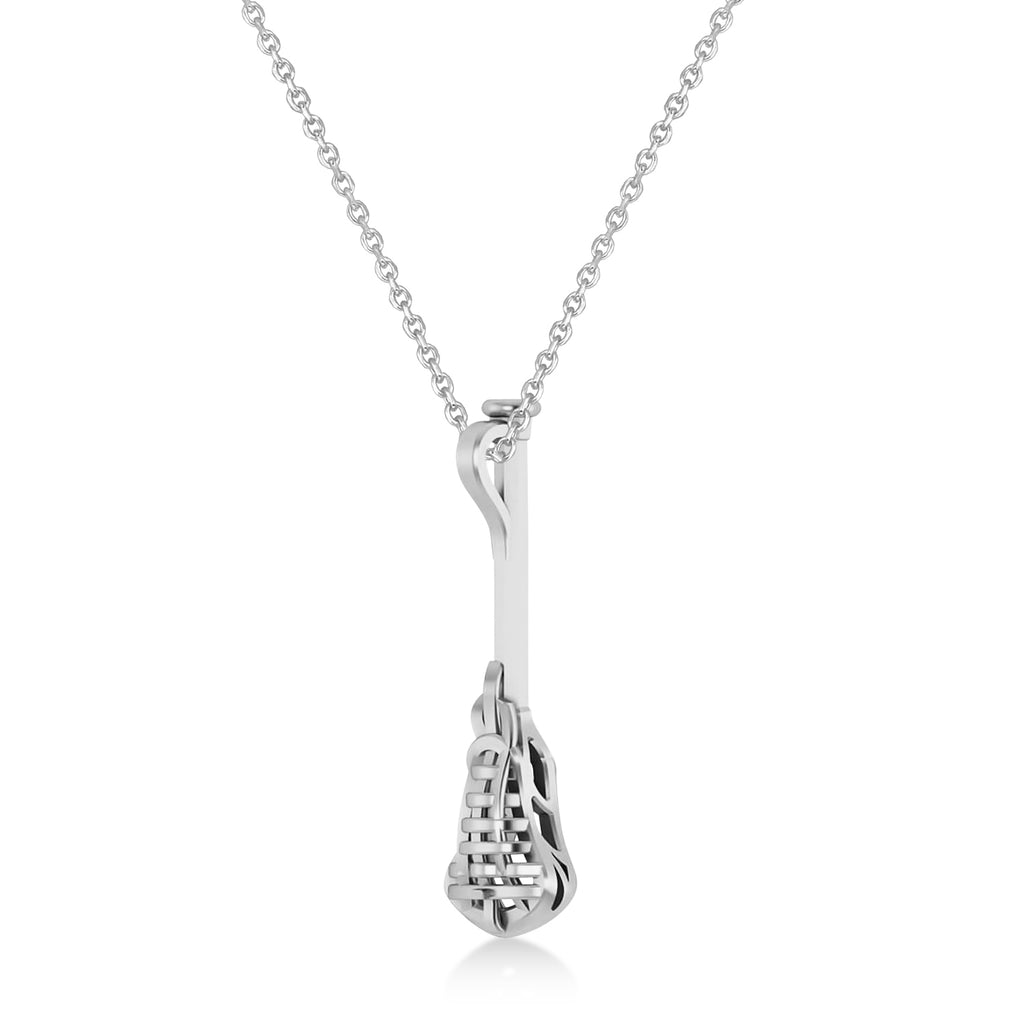 Lacrosse Stick Charm Men's Pendant Necklace 14K White Gold