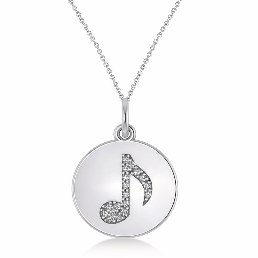 Diamond Eight Note Musical Disc Pendant Necklace 14K White Gold (0.09ct)