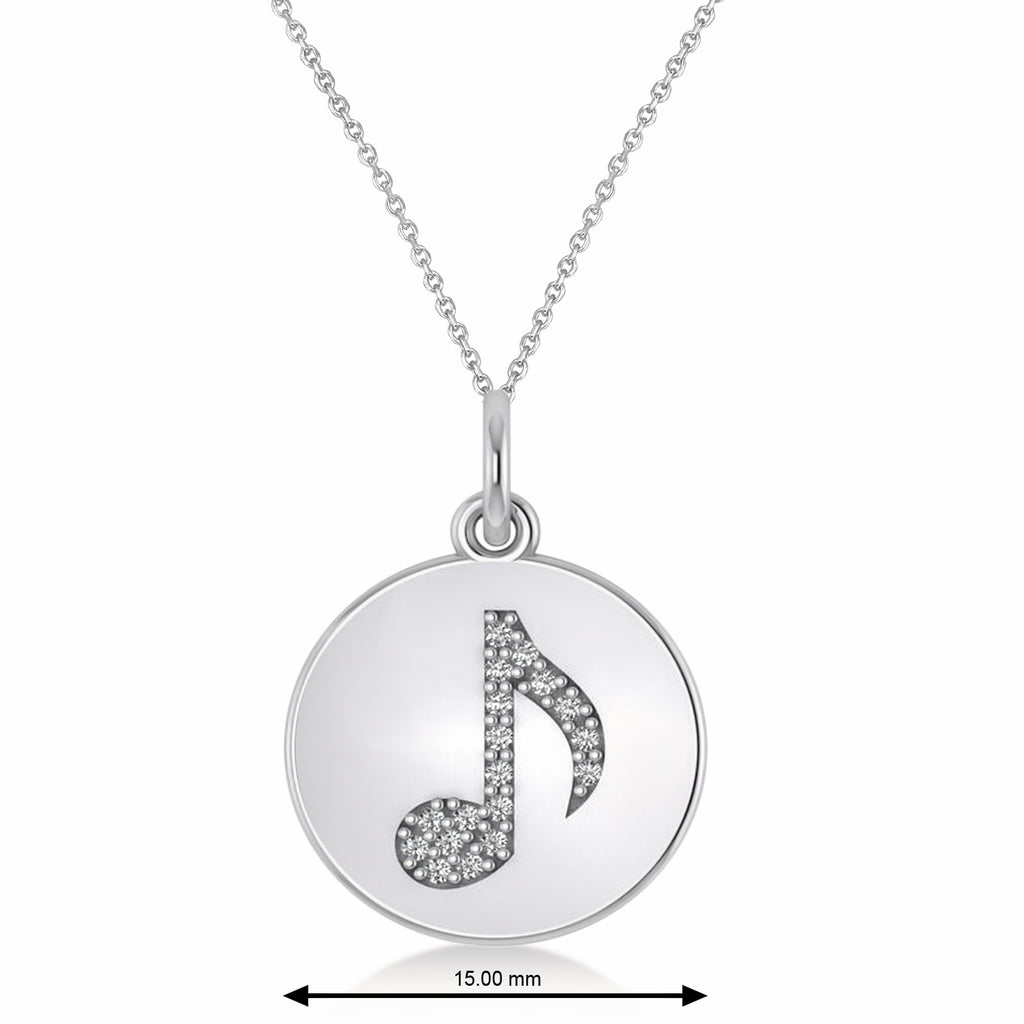 Diamond Eight Note Musical Disc Pendant Necklace 14K White Gold (0.09ct)