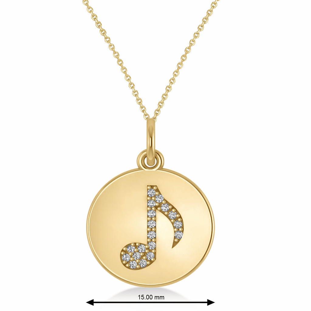 Diamond Eight Note Musical Disc Pendant Necklace 14K Yellow Gold (0.09ct)