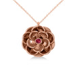 Ruby Round Flower Pendant Necklace 14k Rose Gold (0.05ct)