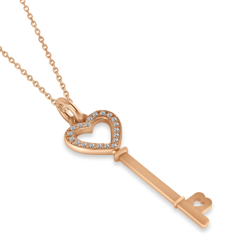 Diamond Heart Key Pendant Necklace 14k Rose Gold (0.10ct)