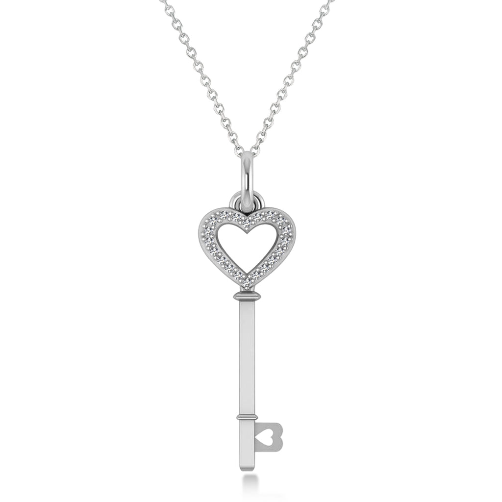 Diamond Heart Key Pendant Necklace 14k White Gold (0.10ct)