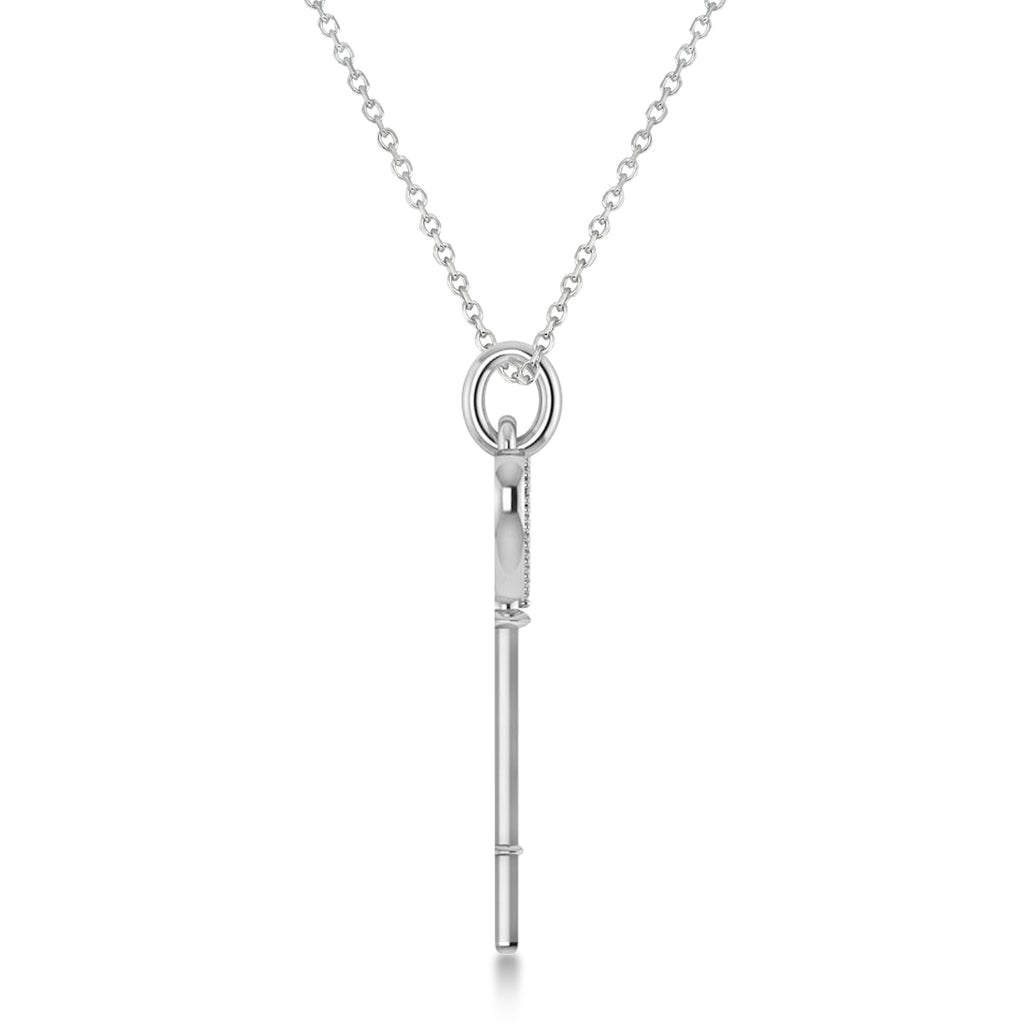 Diamond Heart Key Pendant Necklace 14k White Gold (0.10ct)