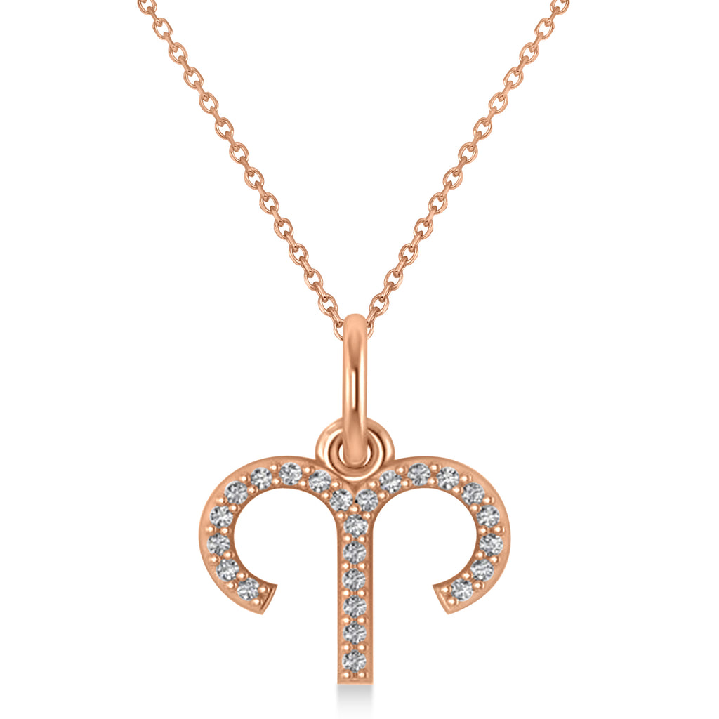 Aries Zodiac Diamond Pendant Necklace 14k Rose Gold (0.12ct)