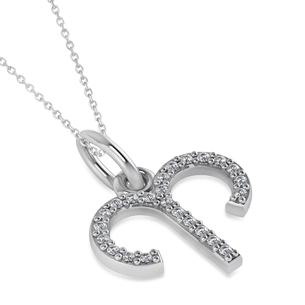 Aries Zodiac Diamond Pendant Necklace 14k White Gold (0.12ct)
