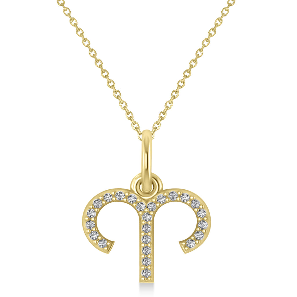 Aries Zodiac Diamond Pendant Necklace 14k Yellow Gold (0.12ct)