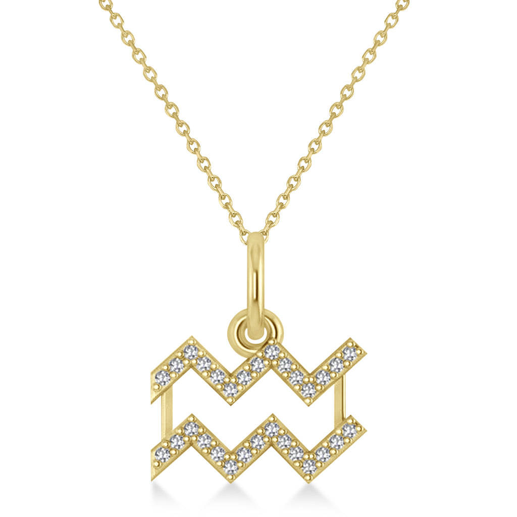 Aquarius Zodiac Diamond Pendant Necklace 14k Yellow Gold (0.15ct)