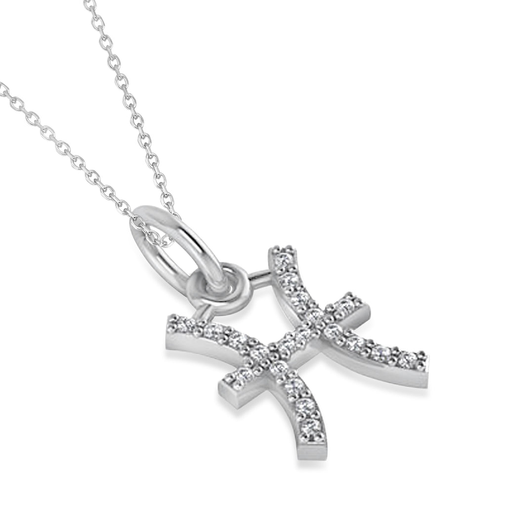 Pisces Zodiac Diamond Pendant Necklace 14k White Gold (0.10ct)
