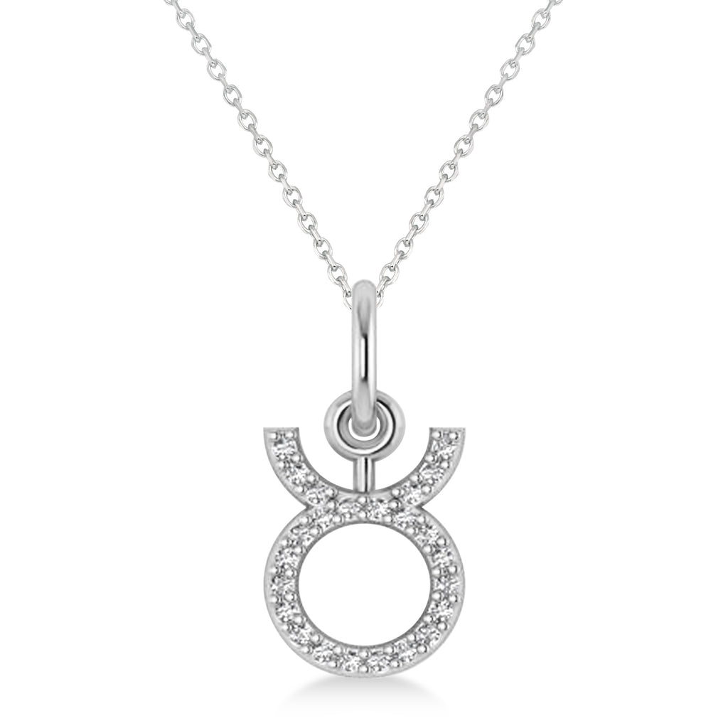Taurus Zodiac Diamond Pendant Necklace 14k White Gold (0.12ct)