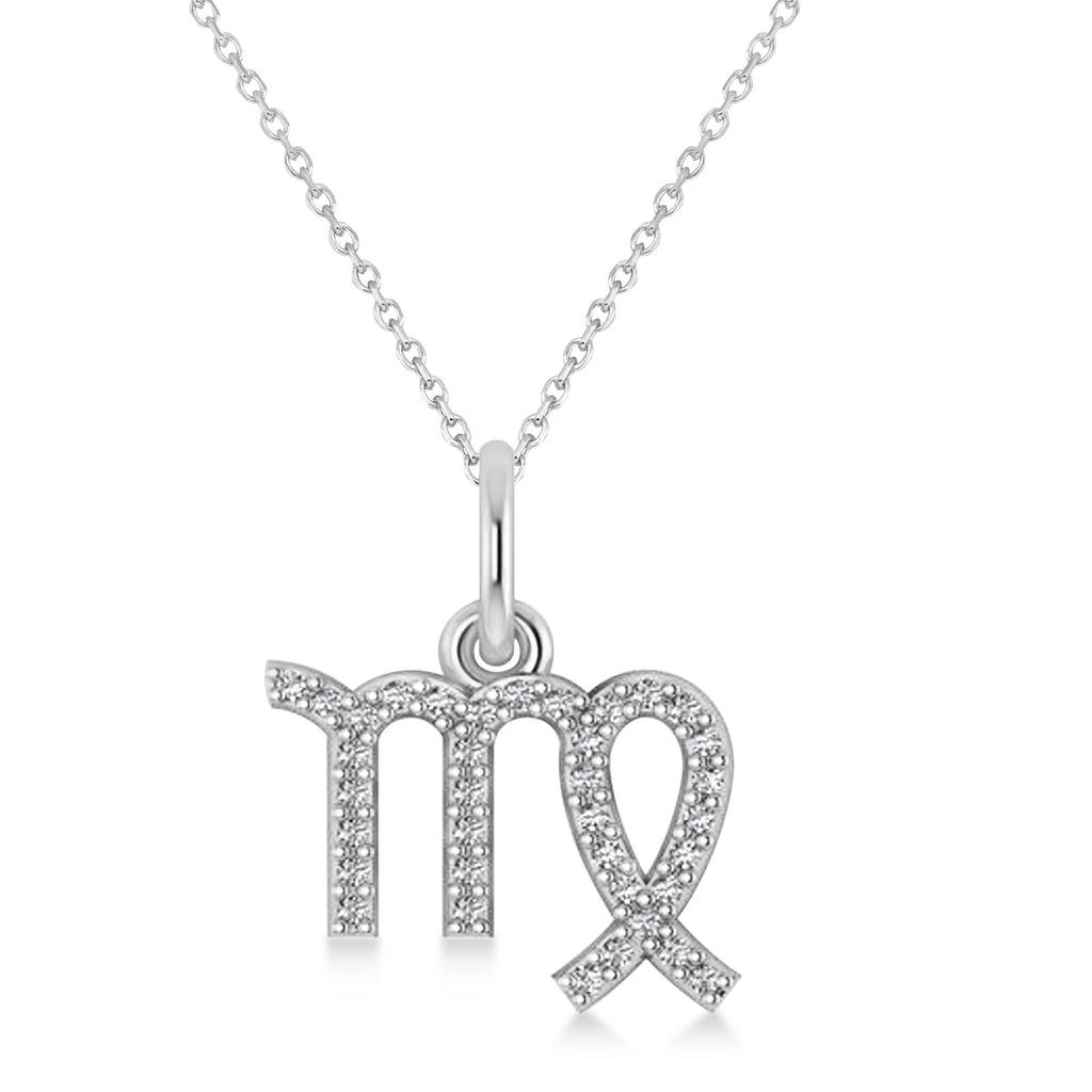 Virgo Zodiac Diamond Pendant Necklace 14k White Gold (0.18ct)