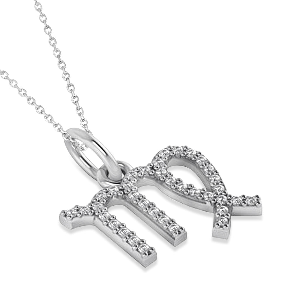 Virgo Zodiac Diamond Pendant Necklace 14k White Gold (0.18ct)