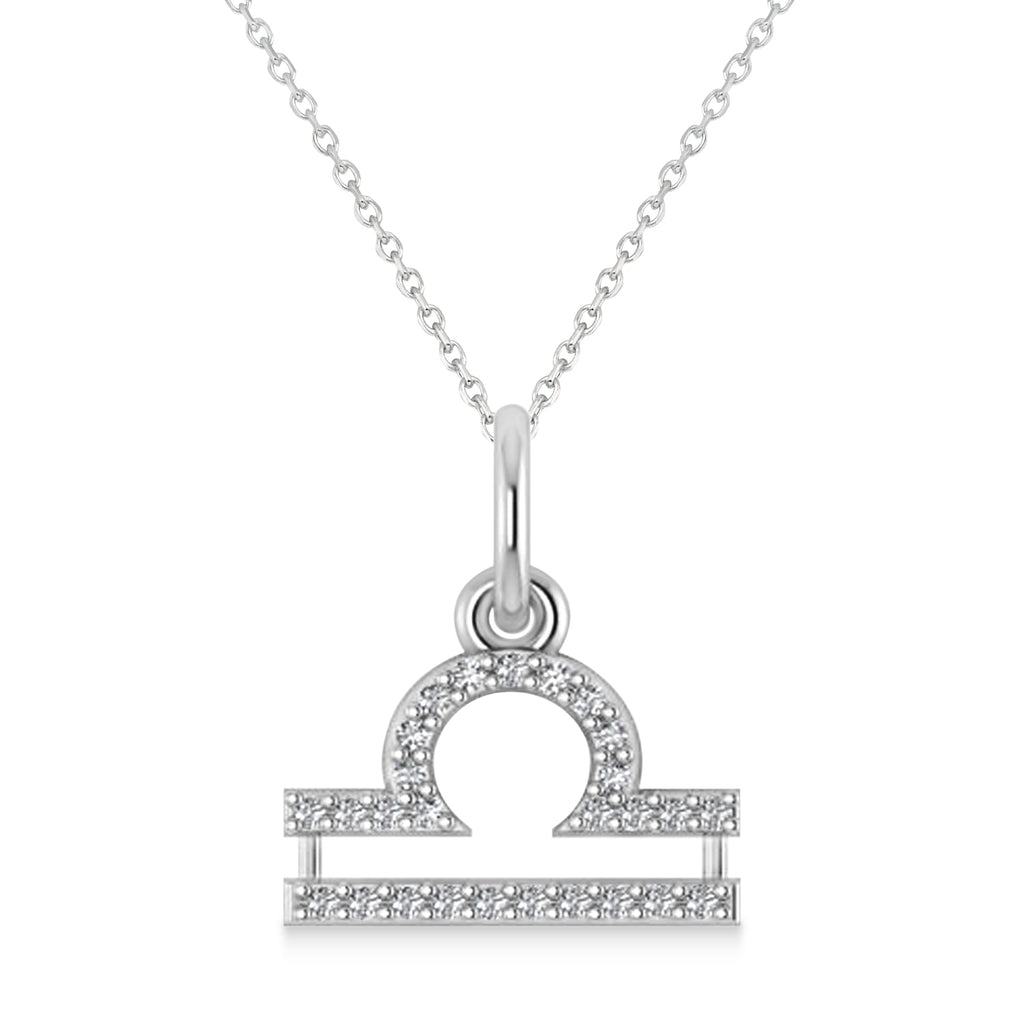 Libra Zodiac Diamond Pendant Necklace 14k White Gold (0.135ct)