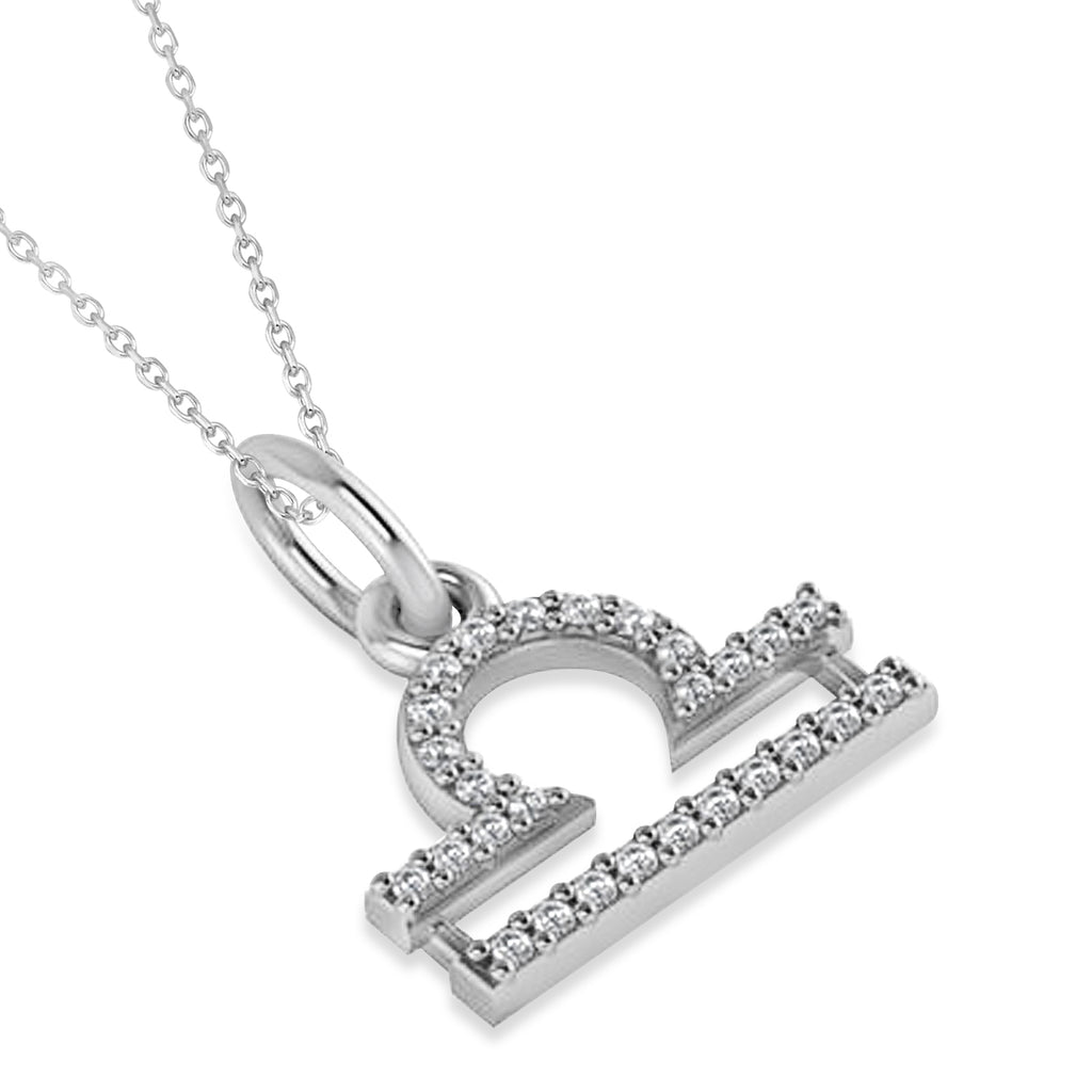 Libra Zodiac Diamond Pendant Necklace 14k White Gold (0.135ct)