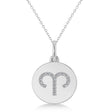 Diamond Aries Zodiac Disk Pendant Necklace 14k White Gold (0.095ct)