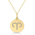 Diamond Aries Zodiac Disk Pendant Necklace 14k Yellow Gold (0.095ct)