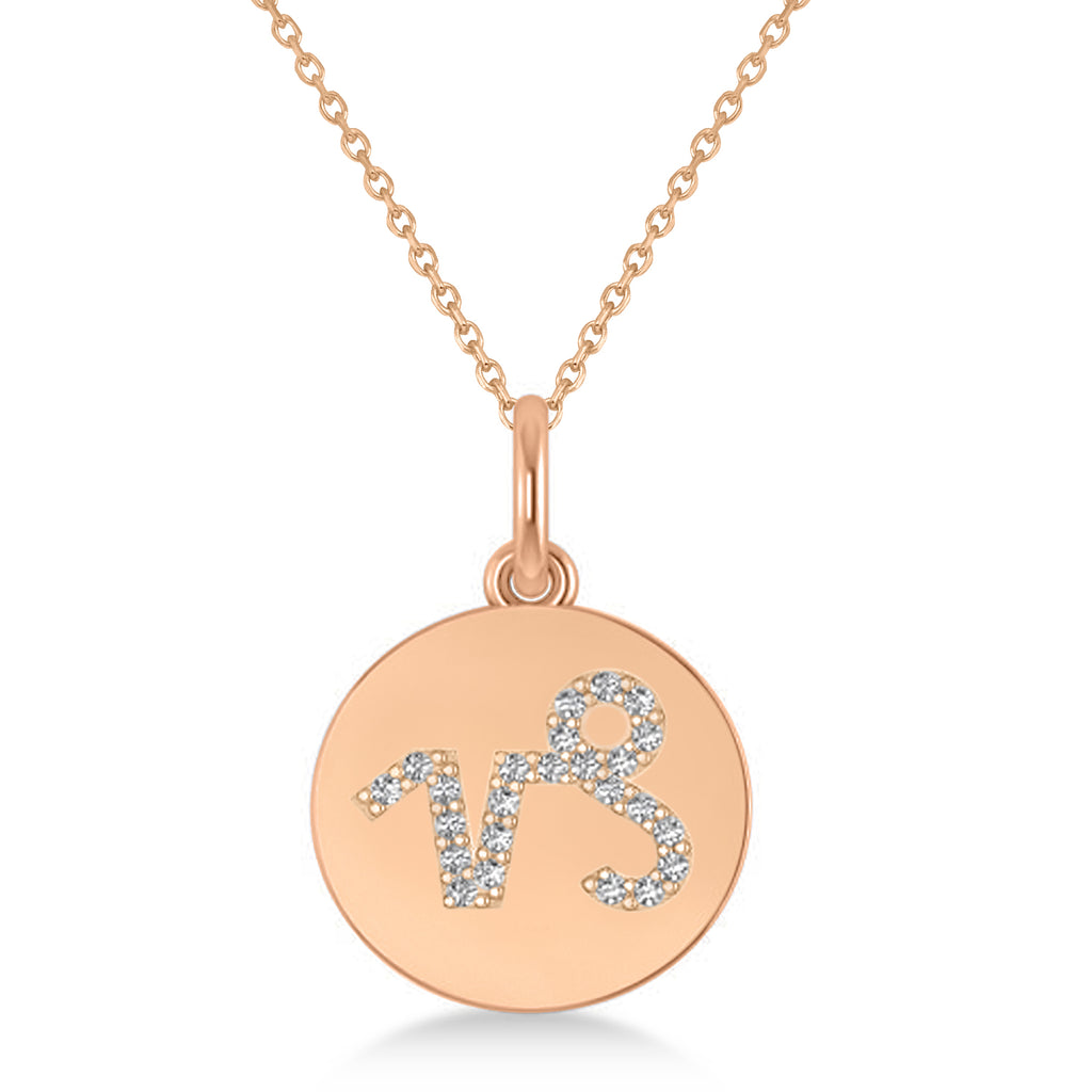 Diamond Capricorn Zodiac Disk Pendant Necklace 14k Rose Gold (0.12ct)