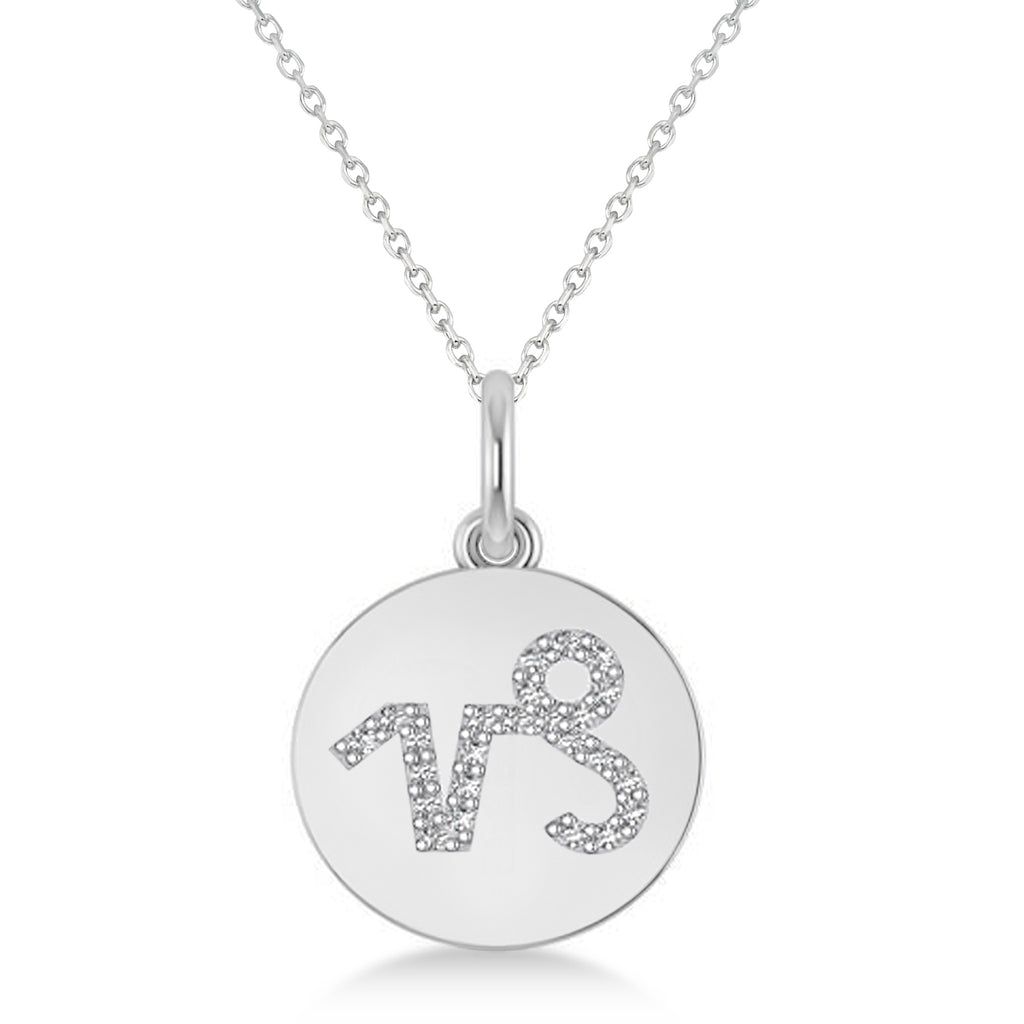 Diamond Capricorn Zodiac Disk Pendant Necklace 14k White Gold (0.12ct)