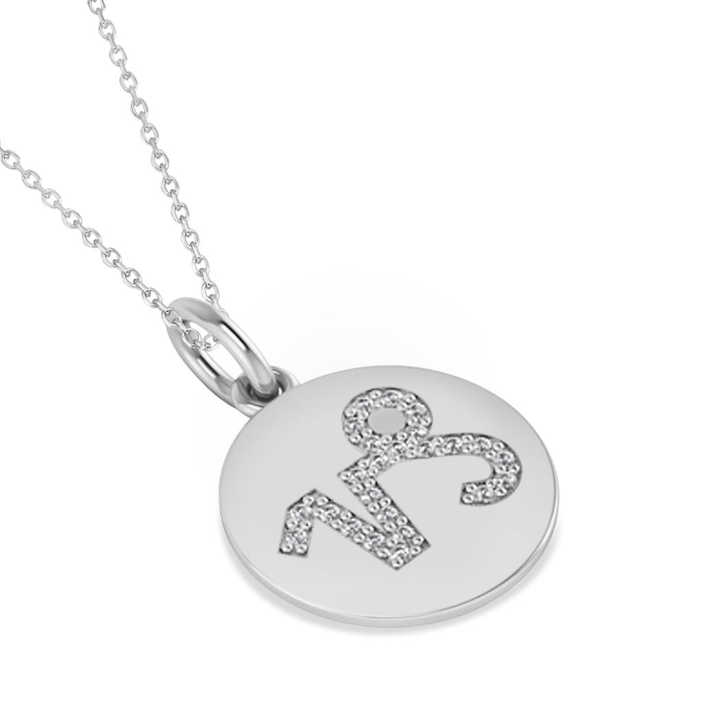 Diamond Capricorn Zodiac Disk Pendant Necklace 14k White Gold (0.12ct)