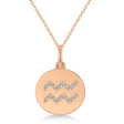 Diamond Aquarius Zodiac Disk Pendant Necklace 14k Rose Gold (0.10ct)