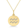 Diamond Aquarius Zodiac Disk Pendant Necklace 14k Yellow Gold (0.10ct)