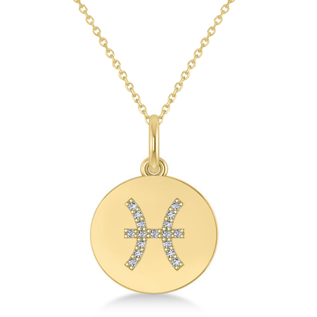 Diamond Pisces Zodiac Disk Pendant Necklace 14k Yellow Gold (0.085ct)