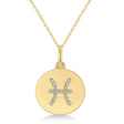 Diamond Pisces Zodiac Disk Pendant Necklace 14k Yellow Gold (0.085ct)