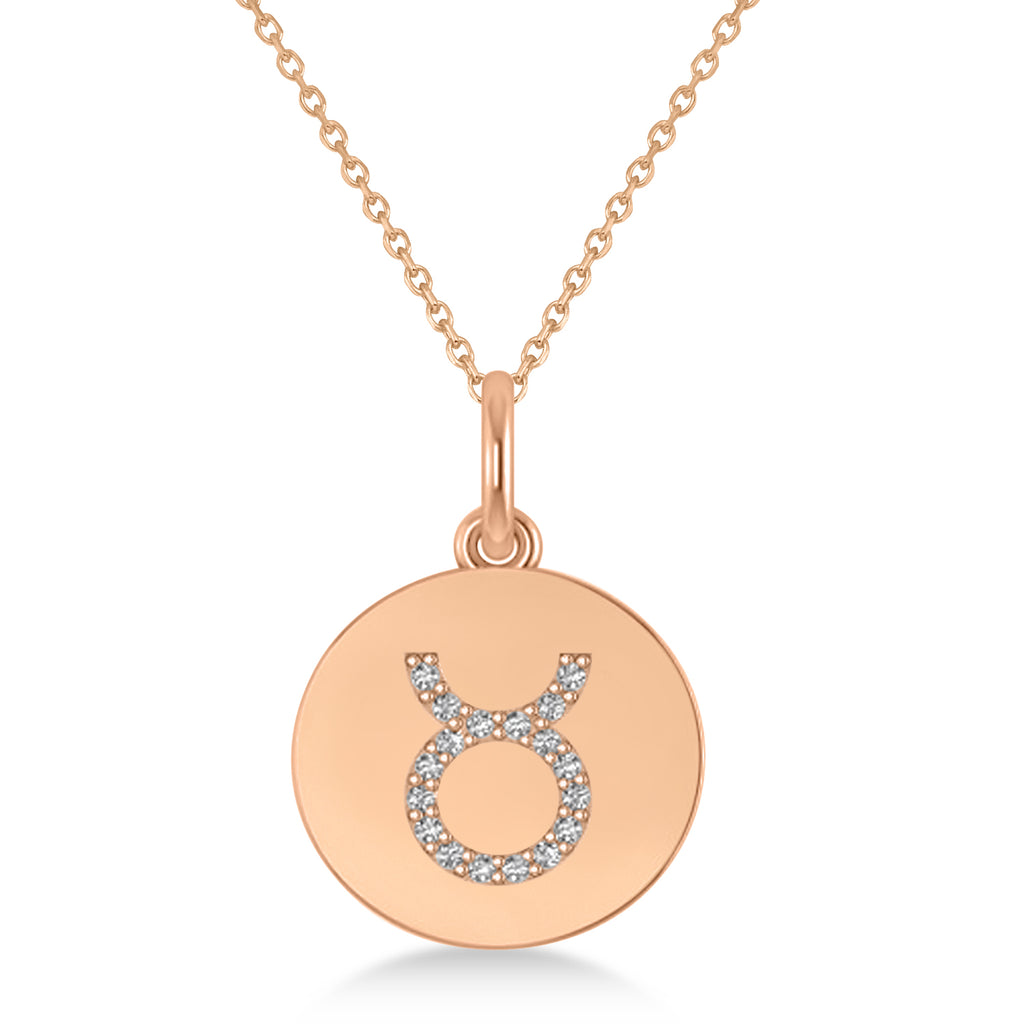 Diamond Taurus Zodiac Disk Pendant Necklace 14k Rose Gold (0.09ct)