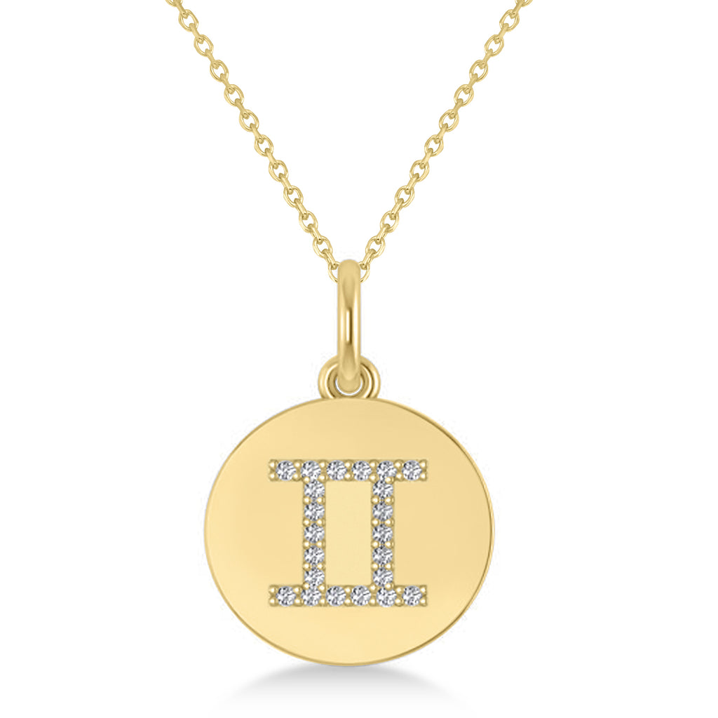 Diamond Gemini Zodiac Disk Pendant Necklace 14k Yellow Gold (0.11ct)