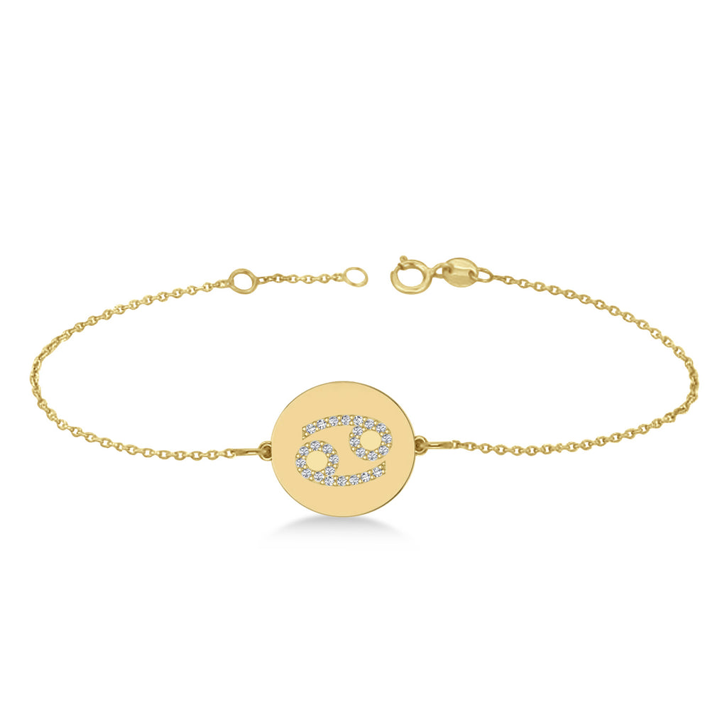 Diamond Cancer Zodiac Disk Bracelet 14k Yellow Gold (0.13ct)