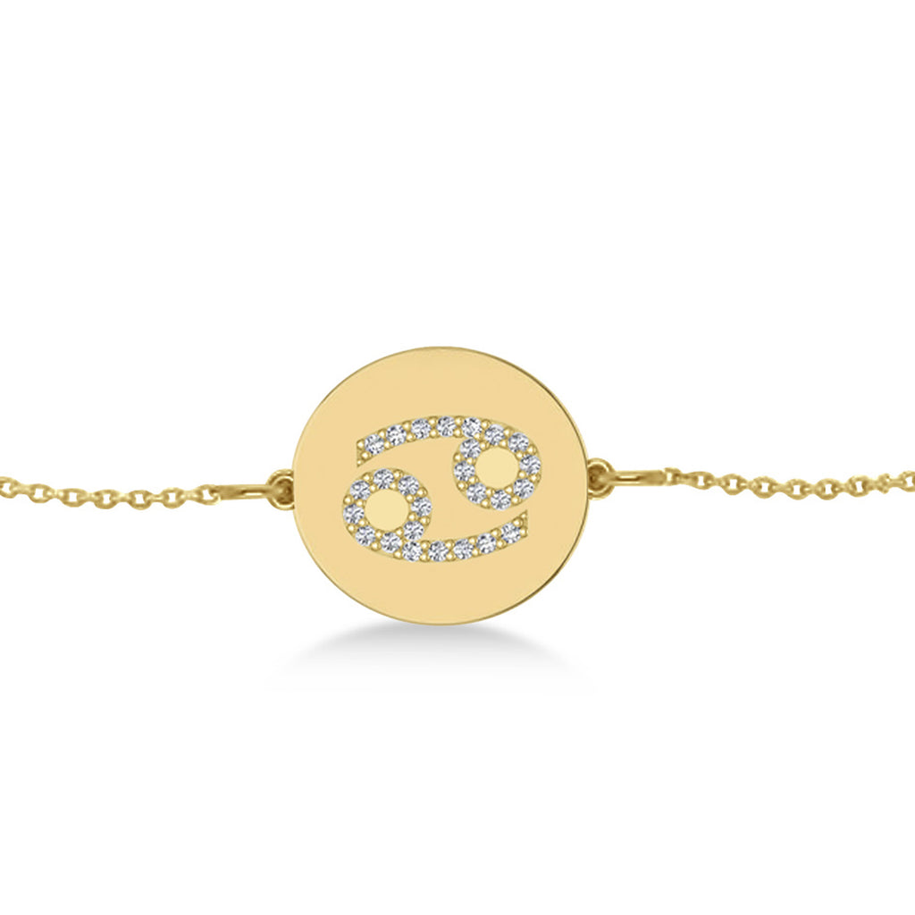 Diamond Cancer Zodiac Disk Bracelet 14k Yellow Gold (0.13ct)