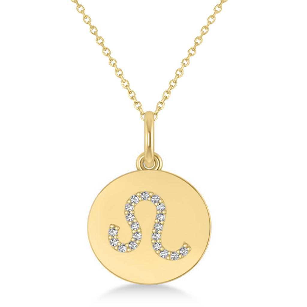 Diamond Leo Zodiac Disk Pendant Necklace 14k Yellow Gold (0.095ct)