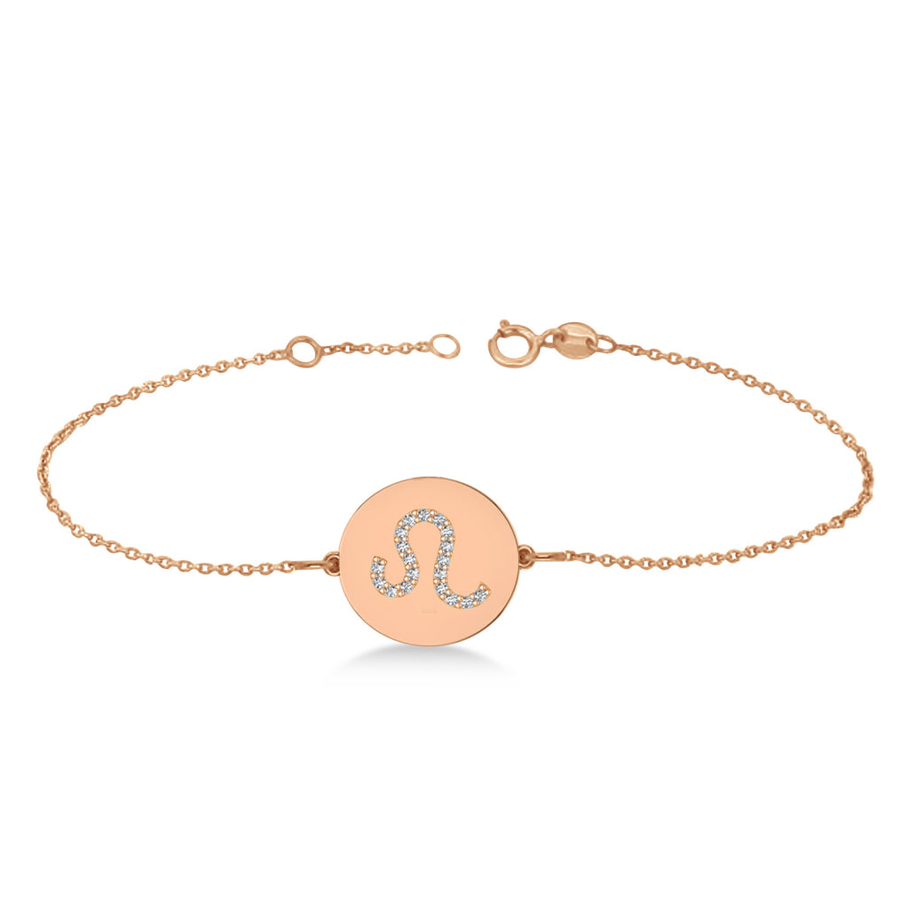Diamond Leo Zodiac Disk Bracelet 14k Rose Gold (0.095ct)