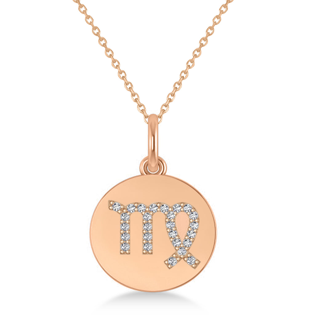 Diamond Virgo Zodiac Disk Pendant Necklace 14k Rose Gold (0.13ct)