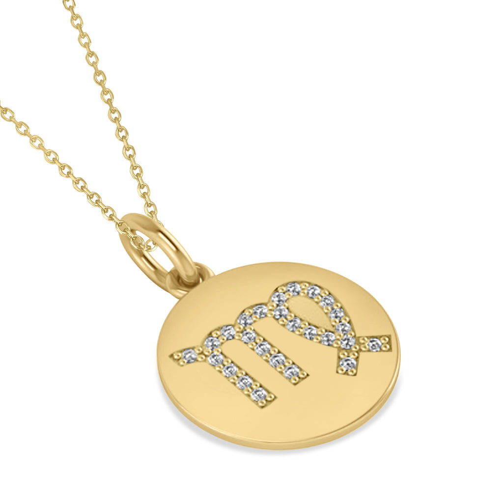 Diamond Virgo Zodiac Disk Pendant Necklace 14k Yellow Gold (0.13ct)