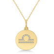 Diamond Libra Zodiac Disk Pendant Necklace 14k Yellow Gold (0.105ct)